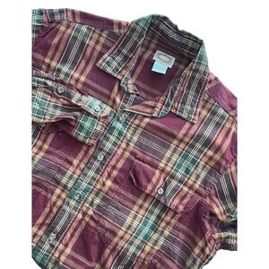Vintage Banana Republic Plaid Long Sleeve Button Down Shirt Burgundy Green Sz M